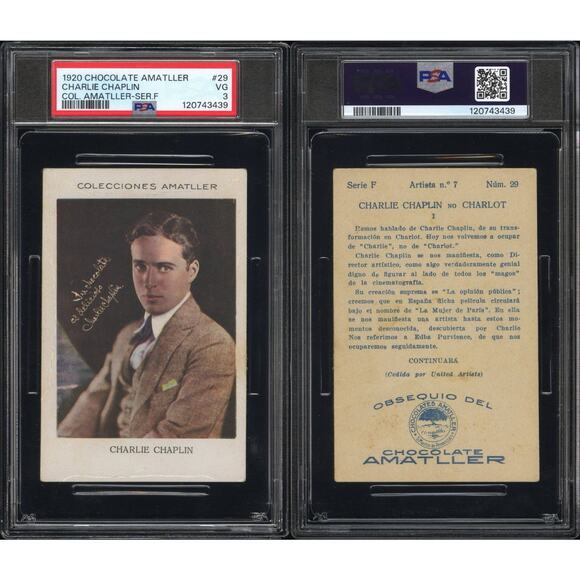 RARE 1920 Chocolate Amatller Charlie Chaplin PSA 3 Highest Grade Series F #29 - Picture 2 of 4